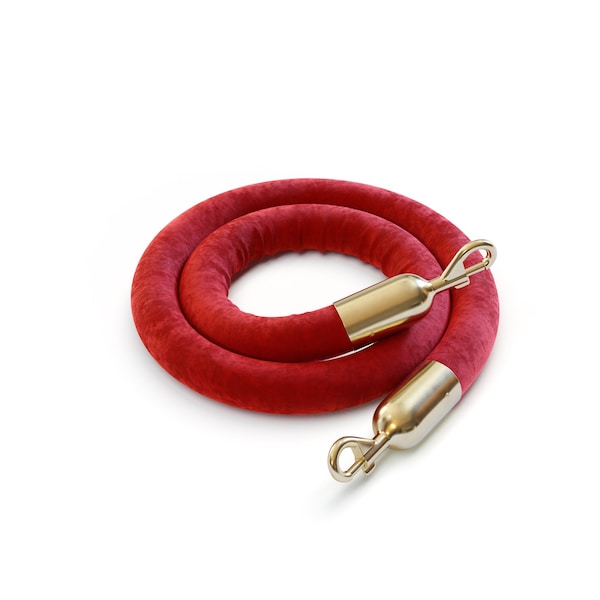 Montour Line Velvet Rope Red With Pol.Brass Snap Ends 8ft.Cotton Core PVR150-80-RD-SE-PB - main
